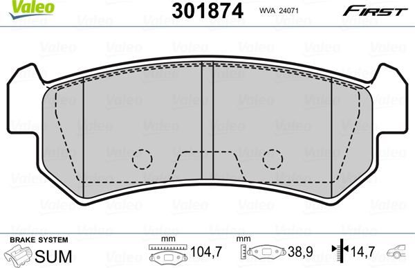 Valeo 301874 - Brake Pad Set, disc brake autospares.lv