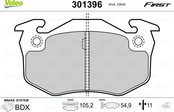 Valeo 301396 - Brake Pad Set, disc brake autospares.lv