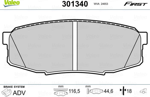 Valeo 301340 - Brake Pad Set, disc brake autospares.lv