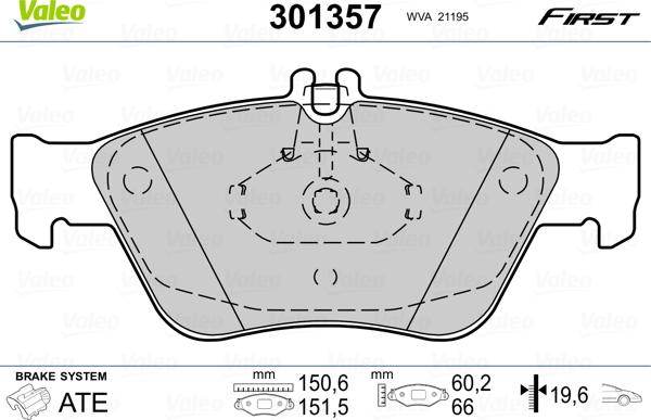 Valeo 301357 - Brake Pad Set, disc brake autospares.lv