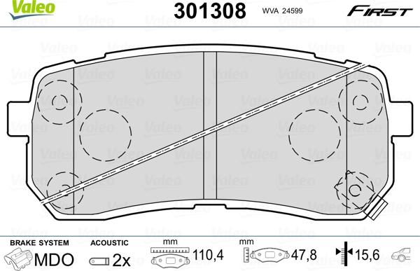 Valeo 301308 - Brake Pad Set, disc brake autospares.lv