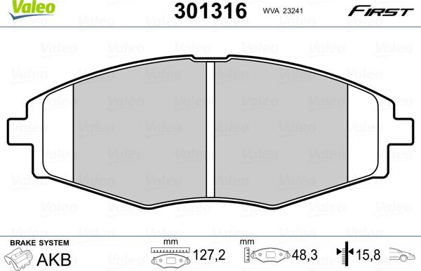 Valeo 301316 - Brake Pad Set, disc brake autospares.lv