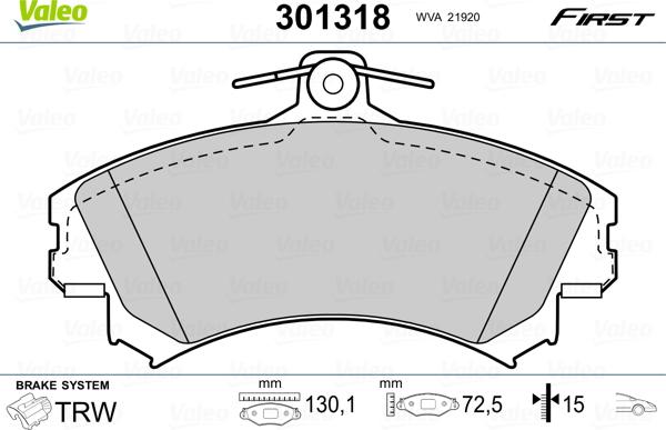 Valeo 301318 - Brake Pad Set, disc brake autospares.lv