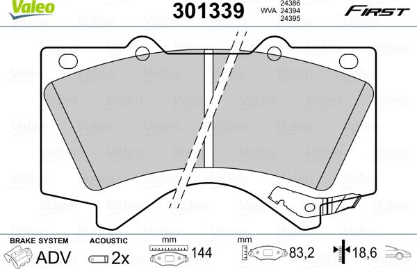 Valeo 301339 - Brake Pad Set, disc brake autospares.lv