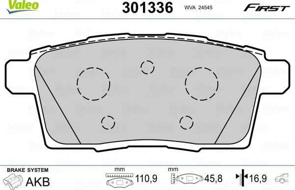 Valeo 301336 - Brake Pad Set, disc brake autospares.lv