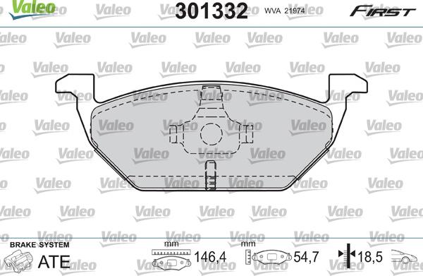 Valeo 301332 - Brake Pad Set, disc brake autospares.lv