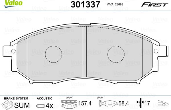 Valeo 301337 - Brake Pad Set, disc brake autospares.lv