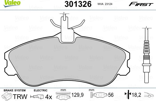 Valeo 301326 - Brake Pad Set, disc brake autospares.lv