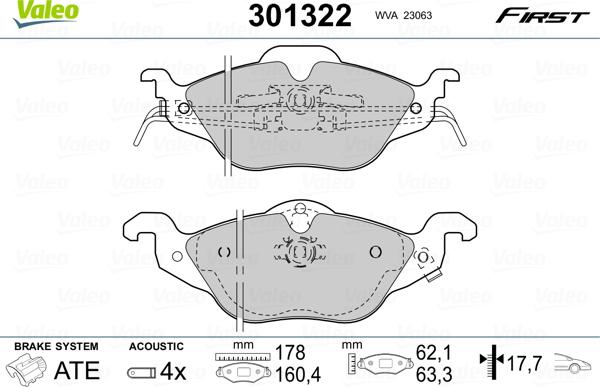 Valeo 301322 - Brake Pad Set, disc brake autospares.lv