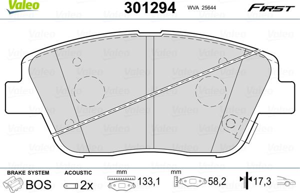 Valeo 301294 - Brake Pad Set, disc brake autospares.lv