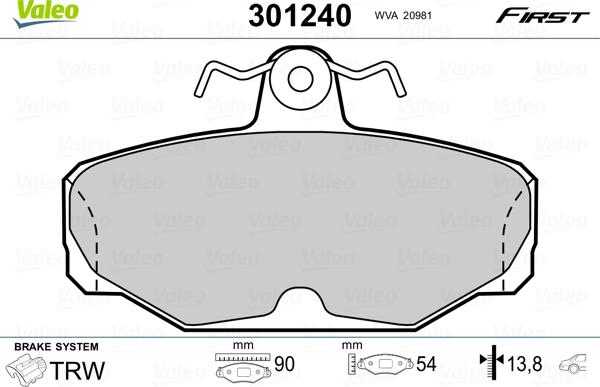 Valeo 301240 - Brake Pad Set, disc brake autospares.lv