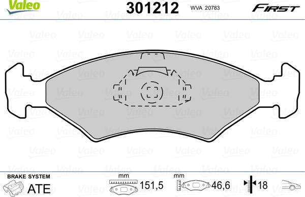 Valeo 301212 - Brake Pad Set, disc brake autospares.lv