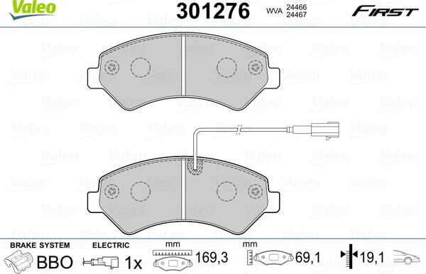 Valeo 301276 - Brake Pad Set, disc brake autospares.lv