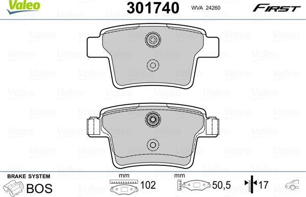 Valeo 301740 - Brake Pad Set, disc brake autospares.lv