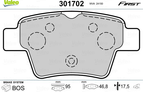 Valeo 301702 - Brake Pad Set, disc brake autospares.lv