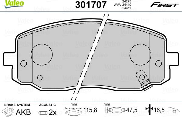 Valeo 301707 - Brake Pad Set, disc brake autospares.lv