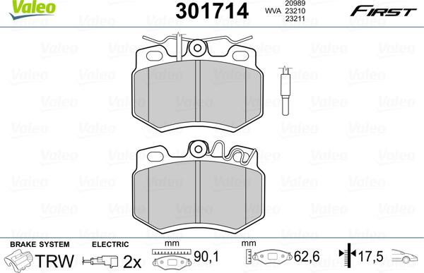 Valeo 301714 - Brake Pad Set, disc brake autospares.lv