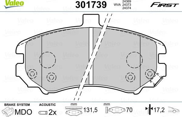 Valeo 301739 - Brake Pad Set, disc brake autospares.lv