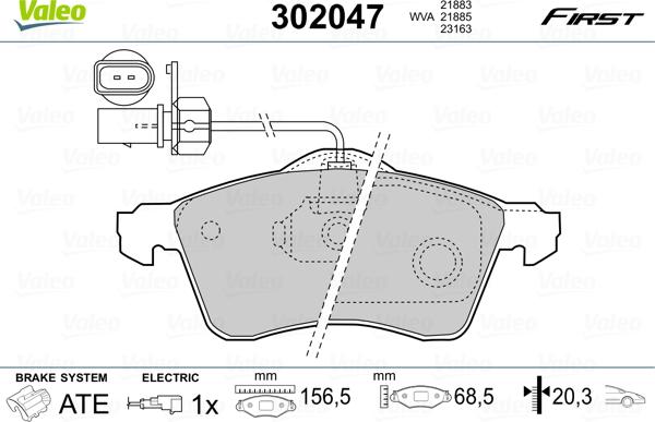 Valeo 302047 - Brake Pad Set, disc brake autospares.lv