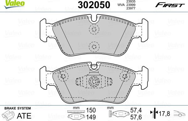 Valeo 302050 - Brake Pad Set, disc brake autospares.lv