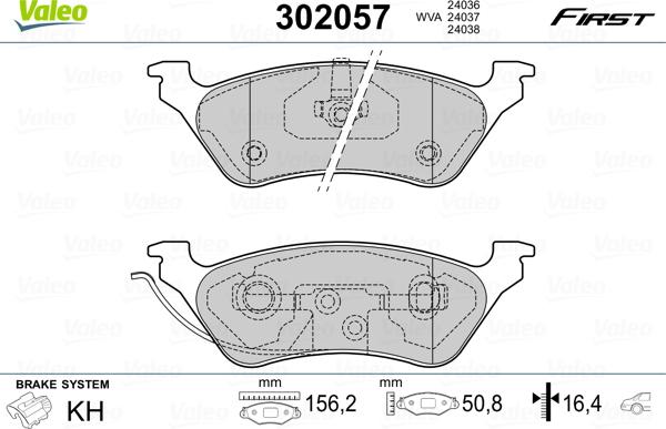 Valeo 302 057 - Brake Pad Set, disc brake autospares.lv