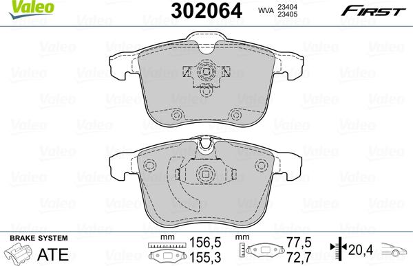 Valeo 302064 - Brake Pad Set, disc brake autospares.lv