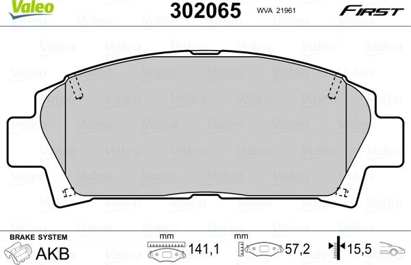 Valeo 302065 - Brake Pad Set, disc brake autospares.lv