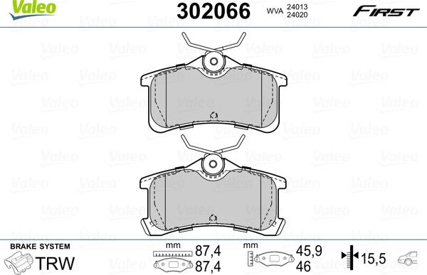 Valeo 302066 - Brake Pad Set, disc brake autospares.lv