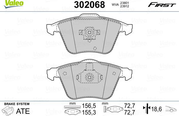 Valeo 302068 - Brake Pad Set, disc brake autospares.lv