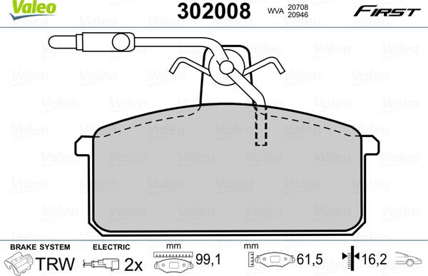 Valeo 302008 - Brake Pad Set, disc brake autospares.lv