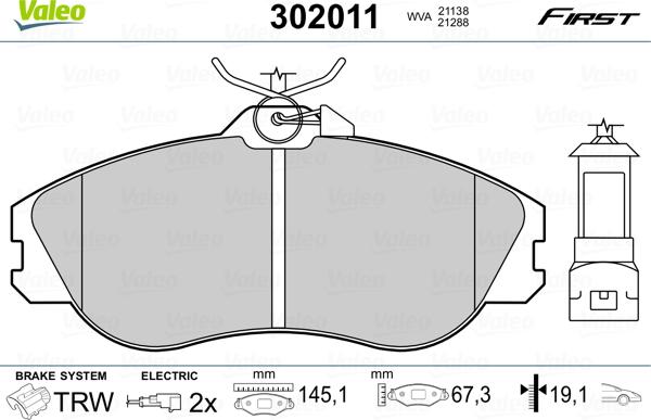 Valeo 302011 - Brake Pad Set, disc brake autospares.lv