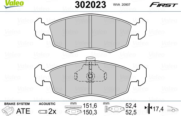 Valeo 302023 - Brake Pad Set, disc brake autospares.lv