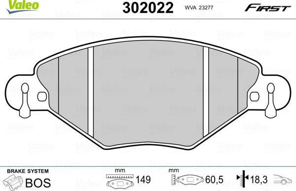 Valeo 302022 - Brake Pad Set, disc brake autospares.lv