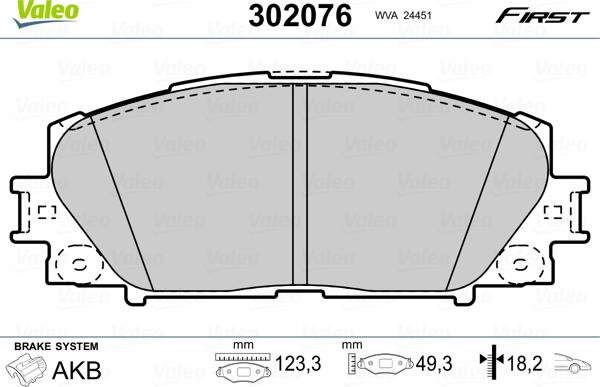 Valeo 302076 - Brake Pad Set, disc brake autospares.lv