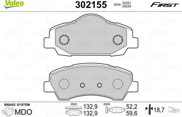 Valeo 302155 - Brake Pad Set, disc brake autospares.lv