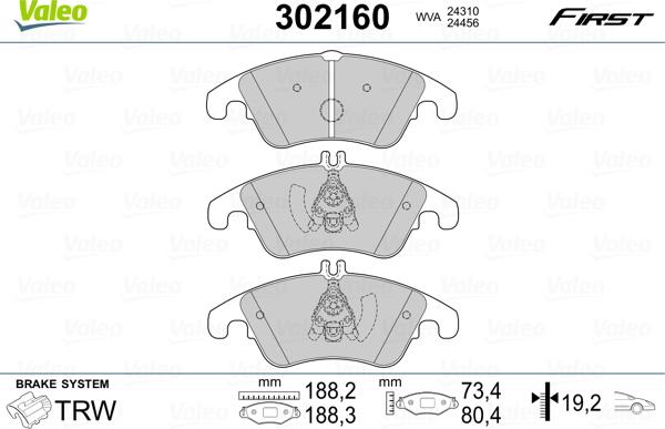 Valeo 302160 - Brake Pad Set, disc brake autospares.lv