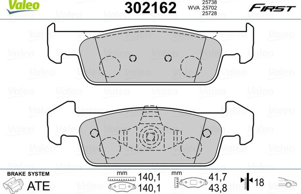 Valeo 302162 - Brake Pad Set, disc brake autospares.lv