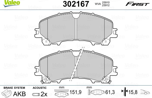 Valeo 302167 - Brake Pad Set, disc brake autospares.lv