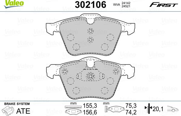 Valeo 302106 - Brake Pad Set, disc brake autospares.lv