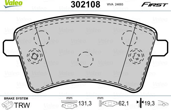 Valeo 302108 - Brake Pad Set, disc brake autospares.lv