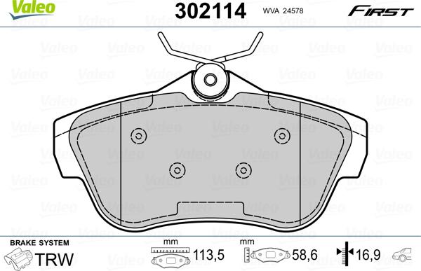 Valeo 302114 - Brake Pad Set, disc brake autospares.lv