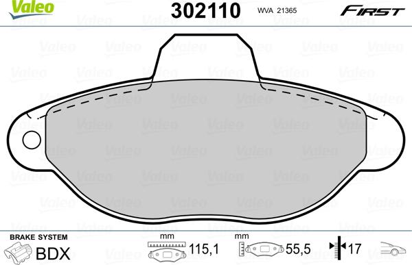 Valeo 302110 - Brake Pad Set, disc brake autospares.lv