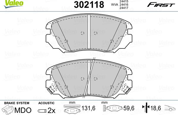 Valeo 302118 - Brake Pad Set, disc brake autospares.lv