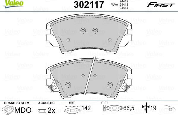 Valeo 302117 - Brake Pad Set, disc brake autospares.lv