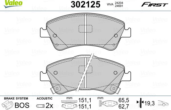 Valeo 302125 - Brake Pad Set, disc brake autospares.lv