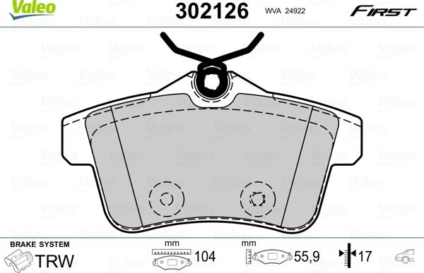 Valeo 302126 - Brake Pad Set, disc brake autospares.lv