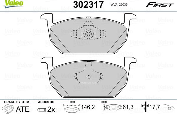 Valeo 302317 - Brake Pad Set, disc brake autospares.lv