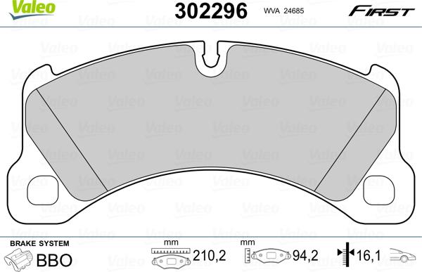 Valeo 302296 - Brake Pad Set, disc brake autospares.lv