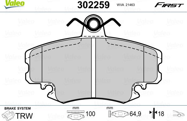 Valeo 302259 - Brake Pad Set, disc brake autospares.lv