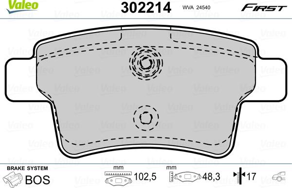 Valeo 302214 - Brake Pad Set, disc brake autospares.lv